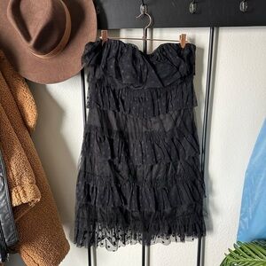 Kate Young For Target black lace tiered polka dot flouncy mini party dress